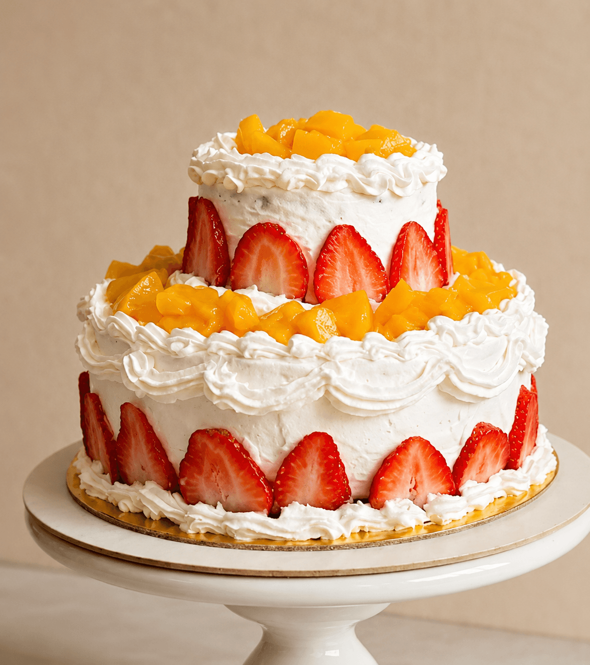 Pastel de durazno y fresa